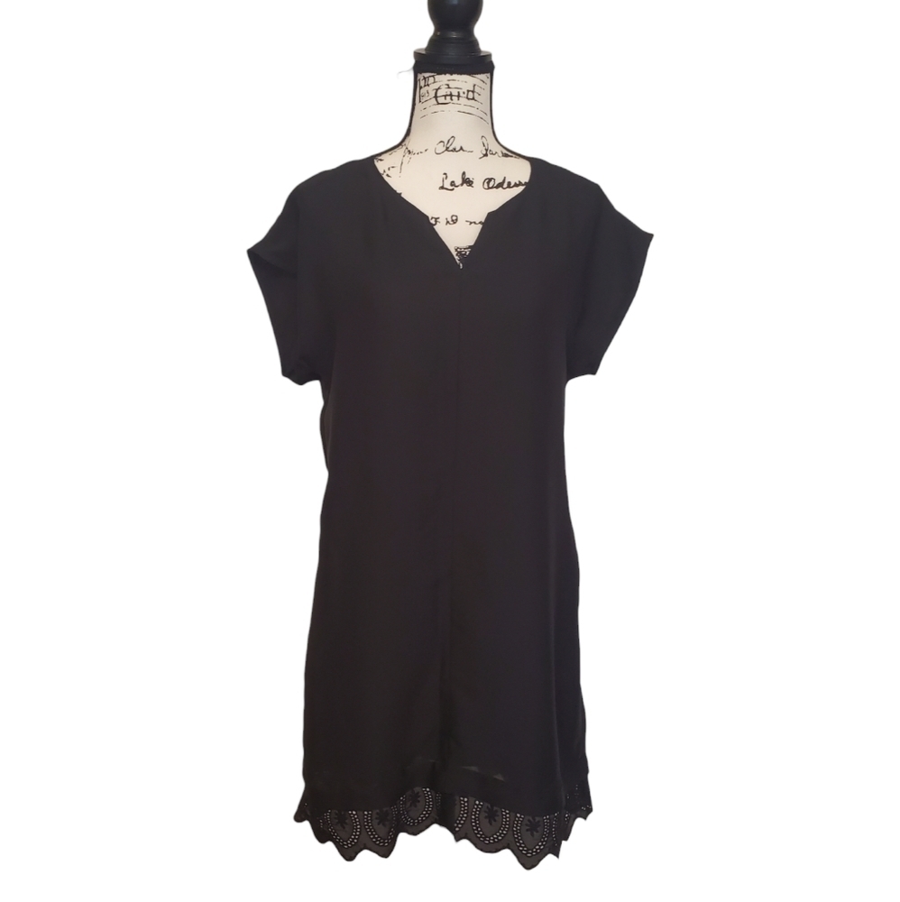 Madewell | Black "Little Black Dress" Cap Sleeves Lace Bottom V Neck - Size